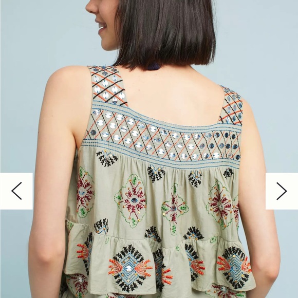 Moulinette Soeurs LIA Embellished Tank. Light Sage with Colorful Details. Size S - Picture 2 of 7